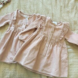Mori Organic Cotton Matching Twin Dresses Ruffled Corduroy Casual Dresses 12-18m